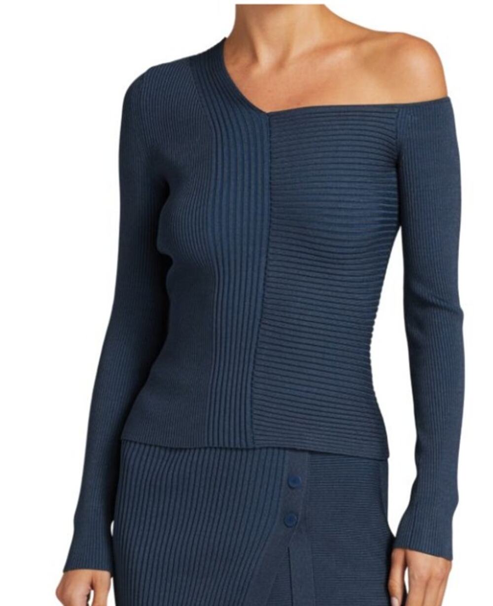 Johnathan Simkhai Womens Charlie Asymmetric Ribbed Sweater Blue Size Small